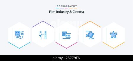 Pack Cenima 25 Blue Icon comprenant hollywood. caméra film. appareil photo. film. appareil photo Illustration de Vecteur