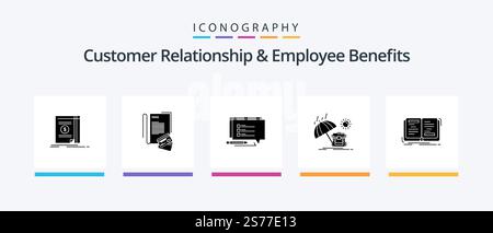 Relation client et avantages pour les employés Glyph 5 Icon Pack comprenant le livre. dim. sac à dos. écrire. Création d'icônes créatives Illustration de Vecteur