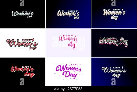 Logo abstrait Happy Women&rsquo ; s Day avec un visage de femme&rsquo ; s et conception vectorielle d'amour dans des couleurs rose et violette Illustration de Vecteur