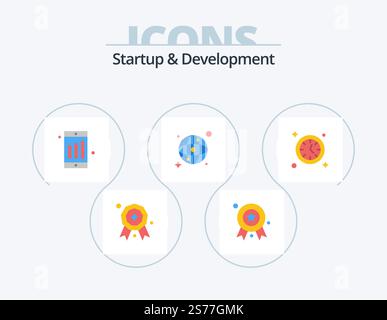 Startup et Develepment Flat Icon Pack 5 Icon Design. . heure. cellule. horloge. réseau Illustration de Vecteur