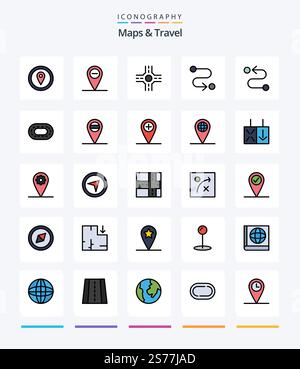 Pack d'icônes Creative Maps & Travel 25 lignes, telles que GEO. plus. route. ajouter. tapis roulant Illustration de Vecteur