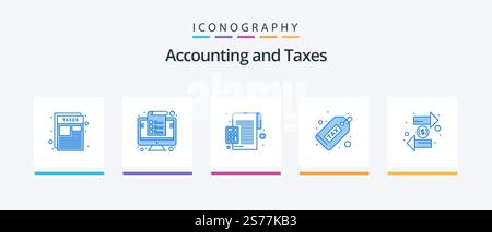 Taxes Blue 5 Icon Pack incluant le financement. dollar. pourcentage. espèces. calculatrice. Création d'icônes créatives Illustration de Vecteur