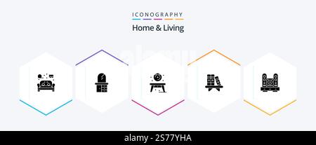 Maison et vie 25 Glyph Icon pack comprenant des meubles. etagère. accueil. livre. accueil Illustration de Vecteur