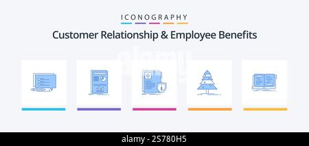 Relation client et avantages pour les employés Blue 5 Icon Pack comprenant le livre. noël. document. forêt. santé. Création d'icônes créatives Illustration de Vecteur