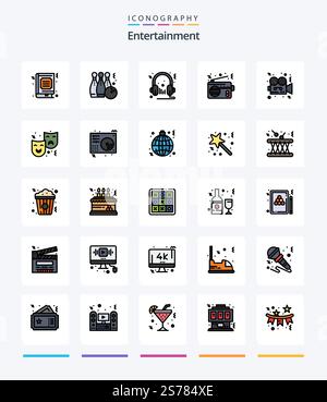 Pack d'icônes Creative Entertainment 25 Line Fed, tel qu'un périphérique. radio. sport. microphone. audio Illustration de Vecteur