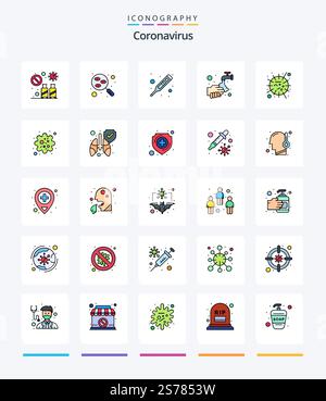 Pack d'icônes Creative coronavirus 25 Line Fbourré comme le lavage. mains. recherche. température. mesurer Illustration de Vecteur