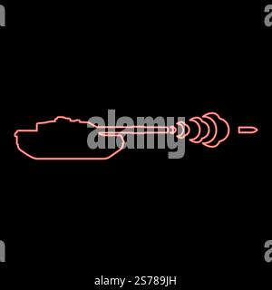 Néon réservoir de tir projectile obus militaire fumant après tir de guerre concept de bataille de couleur rouge illustration vectorielle image de style plat lumière. Néon char de tir projectile obus militaire fumant après tir de guerre concept de bataille de couleur rouge illustration vectorielle image style plat Illustration de Vecteur