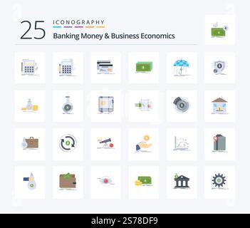 Banking Money and Business Economics 25 Pack d'icônes couleur plat comprenant l'assurance. finances. débit. argent. finances Illustration de Vecteur