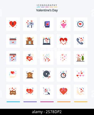 Pack Creative Valentines Day 25 Flat Icon tel que Love. cercle. amour. romance. fleur Illustration de Vecteur