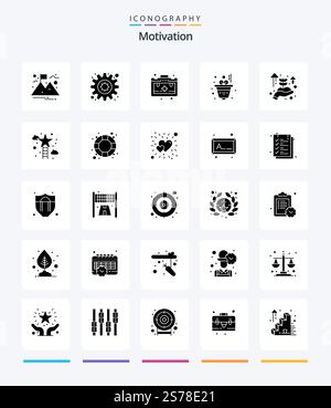 Creative motivation 25 Pack d'icônes noir Uni Glyph tel que star. escalade. motivation. main. démarrage de l'entreprise Illustration de Vecteur