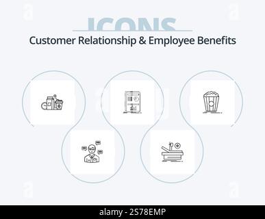 Ligne relation client et avantages sociaux icône Pack 5 icône conception. roman. espèces. crédit. livre. mise au point Illustration de Vecteur
