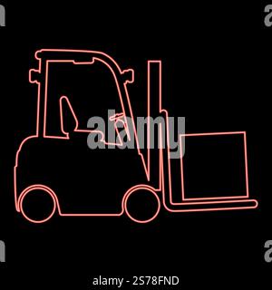 Chariot élévateur de machine de chargement de cargaison néon pour soulever des marchandises de boîte dans le chargeur de fourche d'entrepôt fret rouge illustration vectorielle d'image de style plat. Chariot élévateur à fourche de machine de chargement de cargaison néon pour soulever des marchandises de boîte dans le style plat d'illustration vectorielle d'image de vecteur de couleur rouge de chargeur de fourche d'entrepôt Illustration de Vecteur