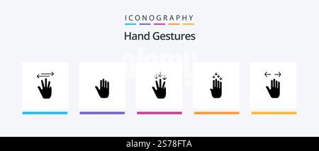 Gestes de la main Glyph 5 Icon Pack incluant Down. quatre. interface. doigt. flèche. Création d'icônes créatives Illustration de Vecteur