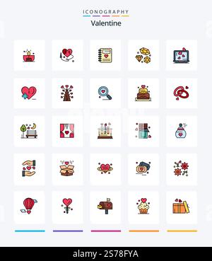 Pack Icon Creative Valentine 25 Line, tel qu'un ordinateur portable. cœur. . amour. mariage Illustration de Vecteur