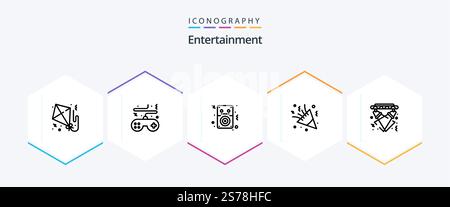 Pack Entertainment 25 Line Icon comprenant les vacances. fête. lecture. célébration. lecteur Illustration de Vecteur