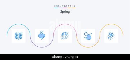 Pack icône 5 bleu printemps inclus . enfants. pluie. enfants. statisme Illustration de Vecteur