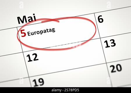L'image d'un calendrier détail montre que la 5e Journée de l'Europe Banque D'Images