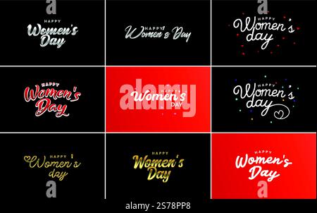 Logo abstrait Happy Women&rsquo ; s Day avec un visage de femme&rsquo ; s et conception vectorielle d'amour dans des couleurs roses et noires Illustration de Vecteur