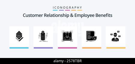 Relation client et avantages pour les employés Glyph 5 Icon Pack comprenant MAN. médical. utilisateur. shaild. document. Création d'icônes créatives Illustration de Vecteur