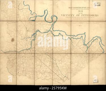 Carte des environs de Petersburg 1864 par Campbell Albert H. (Albert Henry) Banque D'Images