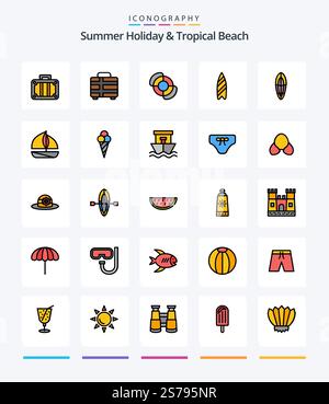 Pack icône Creative Beach 25 Line, tel que le bateau. crème glacée. sports. plage. bateau Illustration de Vecteur