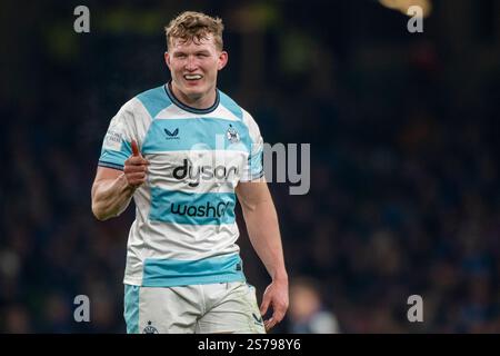 Dublin, Irlande. 19 janvier 2025. Ted Hill of Bath lors de la Coupe des Champions Investec, Poule 2, Round 4 match entre Leinster Rugby et Bath Rugby à Aviva Stadium à Dublin, Irlande le 18 janvier 2025 (photo by Andrew SURMA/ Credit : Sipa USA/Alamy Live News Banque D'Images