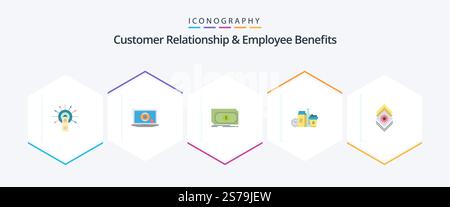 Relation client et avantages pour les employés 25 Pack d'icônes plates comprenant du café. lait. présentation. articles. dollar Illustration de Vecteur