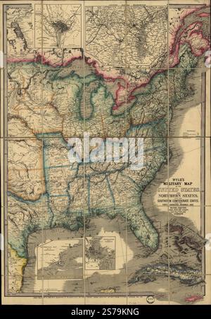 Carte militaire de Wyld des États-Unis, des états du nord et des états confédérés du sud : avec les forts, les ports, les arsenaux et les positions militaires. 1861 par Wyld James Banque D'Images