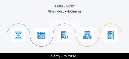 Pack icône Cenima Blue 5 avec film stip. théâtre. blu-ray. projecteur. dvd Illustration de Vecteur