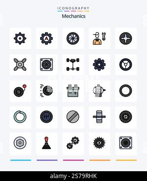Creative Mechanics 25 Line Fed Icon Pack tel que le réfrigérateur. broche. roue. croix. réparer Illustration de Vecteur