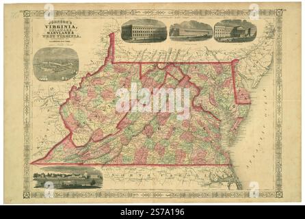 Johnson's Virginia, Delaware, Maryland & West Virginia 1864 par Johnson A. J. (Alvin Jewett) Banque D'Images