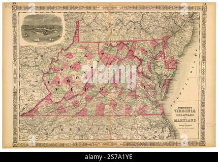 Johnson's Virginia, Delaware et Maryland. 1864 par Johnson A. J. (Alvin Jewett) Banque D'Images