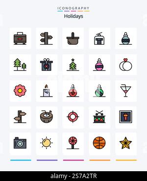 Pack d'icônes Creative Holidays 25 Line Fed, comme pâques. vacances. panier. déplacement. gondole Illustration de Vecteur