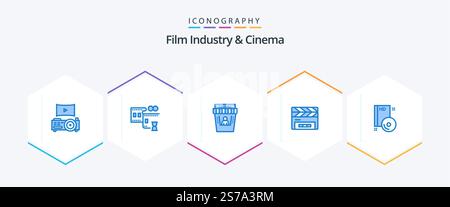 Cenima 25 Blue Icon Pack avec disque. cd. cinéma. blu-ray. clapperboard Illustration de Vecteur