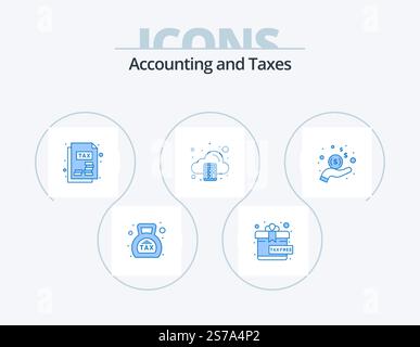Taxes Blue Icon Pack 5 Icon Design. revenu. taxe. document. calculer. comptabilité Illustration de Vecteur