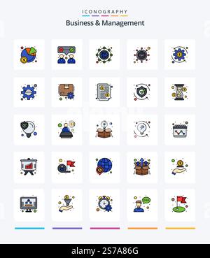 Pack d'icônes Creative Business and Management 25 Line, tel que Wealth. pièce. international. vision. œil Illustration de Vecteur