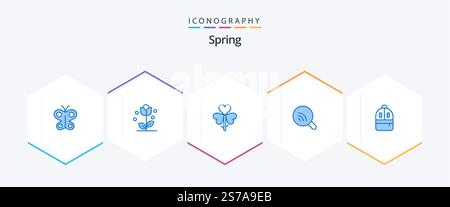 Spring 25 Blue Icon Pack avec signal. recherche. ressort. rechercher. fleur Illustration de Vecteur