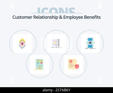 Relation client et avantages sociaux Flat Icon Pack 5 Icon Design. œil. argent. santé. espèces. serveur Illustration de Vecteur