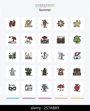Pack d'icônes Creative Summer 25 Line, tel que l'étoile de mer. mer. cône. plage. shinning Illustration de Vecteur