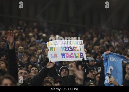 Bergame, Italie. 18 janvier 2025. Les fans de napoli lors du match Atalanta BC vs SSC Napoli, 21° Serie A Enilive 2024-25 au stade Gewiss de Bergame (BG), Italie, le 18 janvier 2025. Crédit : Agence photo indépendante/Alamy Live News Banque D'Images