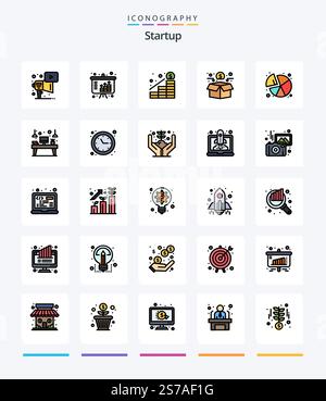 Pack d'icônes Creative Startup 25 Line Fremed, tel qu'une tarte. financement participatif. croissance. réseau. financement Illustration de Vecteur