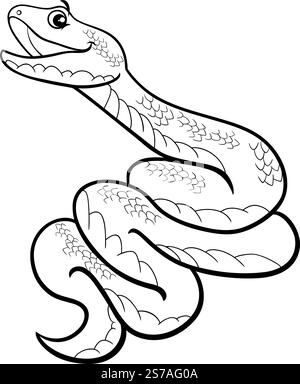 Illustration de dessin animé de la page de coloration de caractère animal reptile serpent heureux Illustration de Vecteur