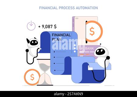Concept d'automatisation des processus métier. Robots gérant les opérations financières avec efficacité. Rationalisation des transactions, réduction des erreurs humaines. Illustration vectorielle. Illustration de Vecteur