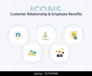 Relation client et avantages sociaux Flat Icon Pack 5 Icon Design. noël. arbre. clavarder. touchez ici. ok Illustration de Vecteur