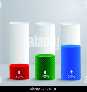 Modèle avec un groupe de colonnes pourcentage de téléchargements. Convient pour l'infographie, les présentations, pour la conception de sites Web, la publicité Illustration de Vecteur