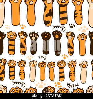Dog Paw Cat Paw Heart Love chiot pied print chaton valentine vecteur fond d'écran Seamless Pattern. dessin à la main. Pas ai, illustration vectorielle Illustration de Vecteur