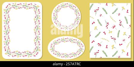 Cadres floraux et motif sans couture. Ensemble de modèle floral pour affiche, carte, couverture, papier peint, étiquette, tag dans le style moderne et modèles de conception d'été wit Illustration de Vecteur