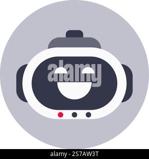 Chatbot moderne rayonnant de bonheur avec un sourire joyeux, représentant un service client positif et le rôle de soutien de l'intelligence artificielle dans Illustration de Vecteur