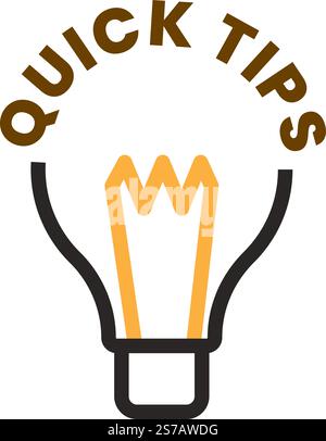 Ampoule avec des conseils rapides encadrant le texte, symbolisant des conseils utiles, une résolution efficace des problèmes et des recommandations perspicaces pour atteindre les objectifs Illustration de Vecteur