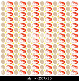 crevettes, crustacés avec des fruits comme fond de motif Illustration de Vecteur